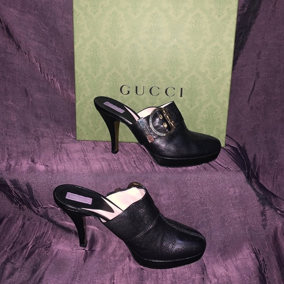 “DONATED” Emilio Pucci, Black Leather Platform High Heeled Mules, Sz 40, EUC - Picture 2 of 12